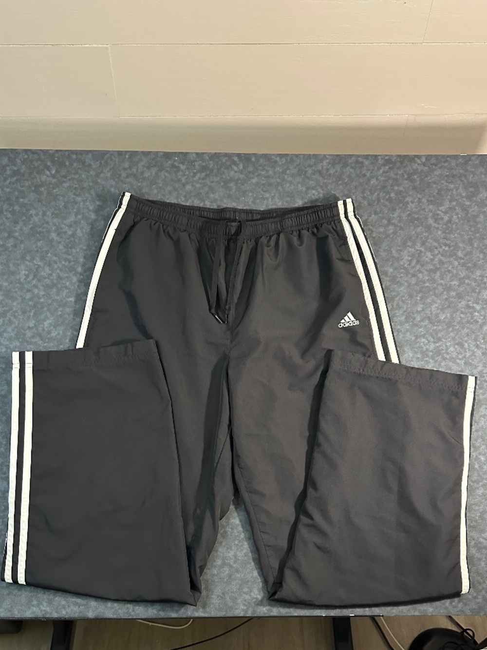 Adidas Y2K Mesh-Lined Black Track Pants with White 3 Stripes Size Large